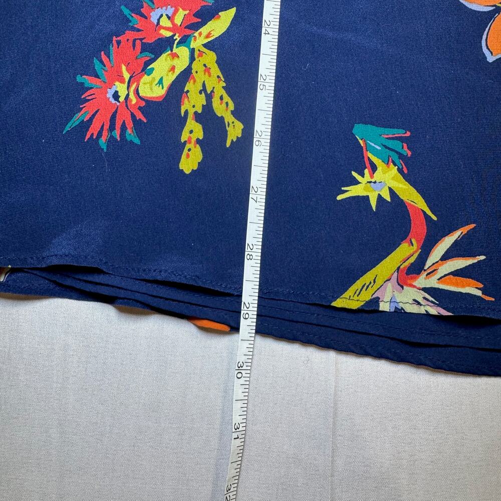 Madewell Silk Midi Skirt Women's 10 Navy Botanical Resort Euro Vacation Cruise - Picture 16 of 16